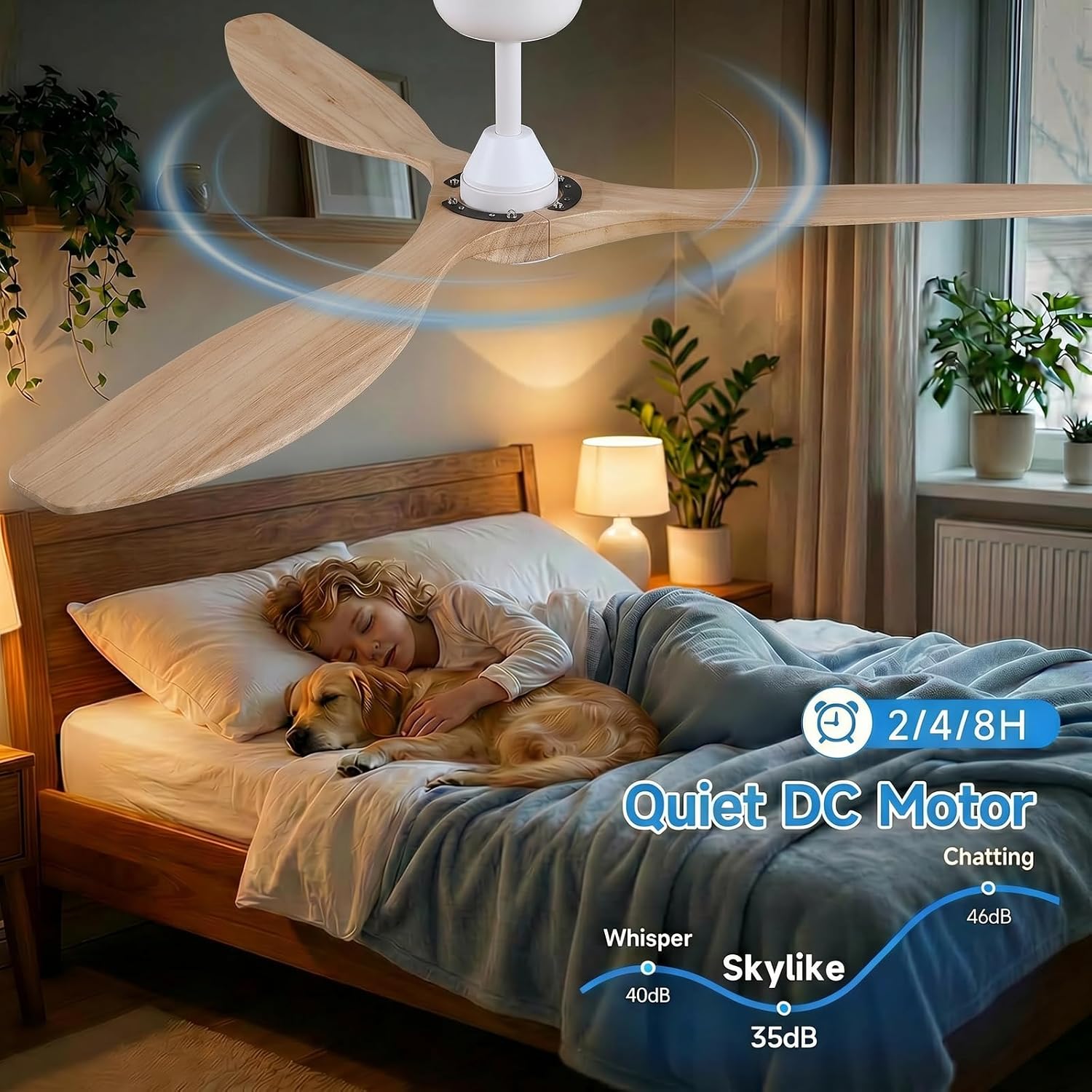 Skylike 52' Wood Outdoor Ceiling Fan with Lights, Propeller Farmhouse Ceiling Fan and Remote Control, 3 Blade Light Wood Ceiling Fan for Patio,Porch, Gazebo, Bedroom