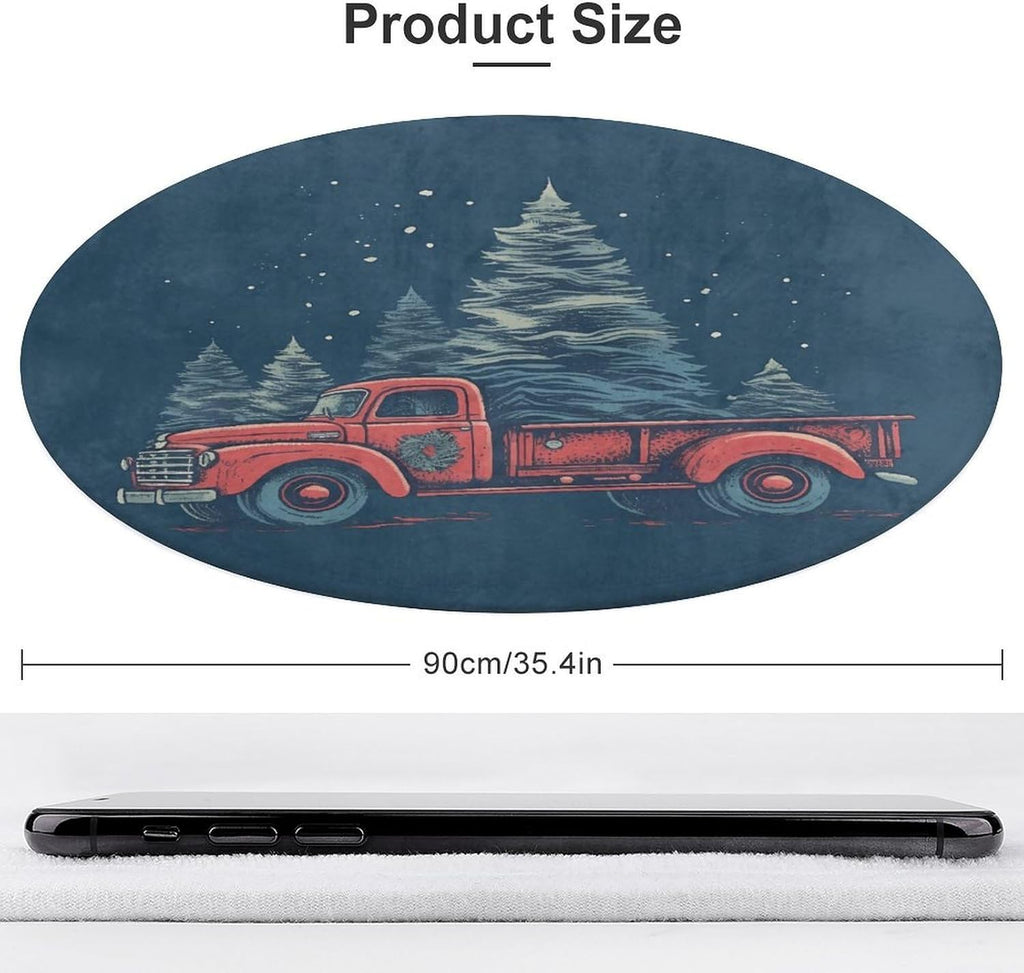 Red Truck with Christmas Tree Coral Velvet Round Floor Mat Non-Slip Bath Rug Floor Covering for Bathroom Vanity Guest Suite & Vacation Home