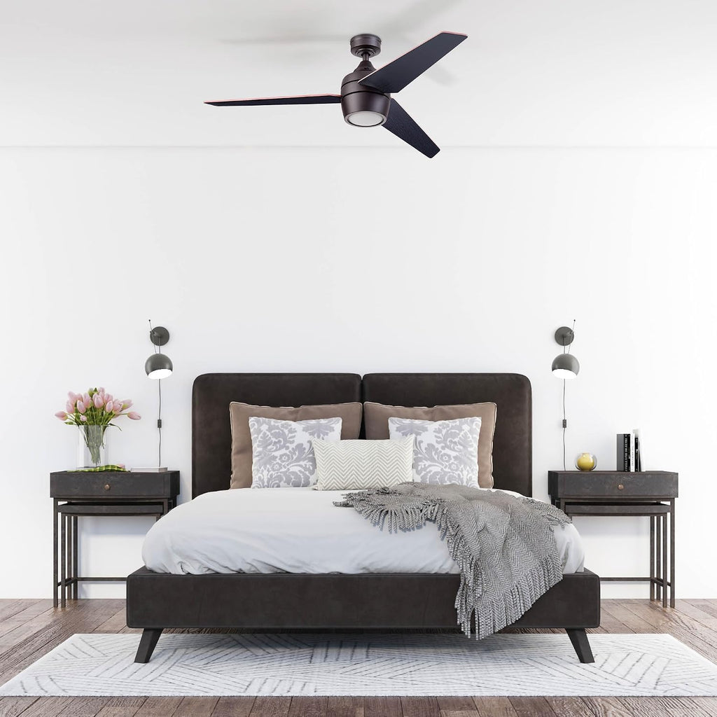 Honeywell Ceiling Fans Eamon Modern 52 Inch Ceiling Fan with Light, LED Fan with Remote Control, Indoor Fan, 3 Contemporary Blades with Maple and Black Wood Finish Options, Bronze (51922-01)
