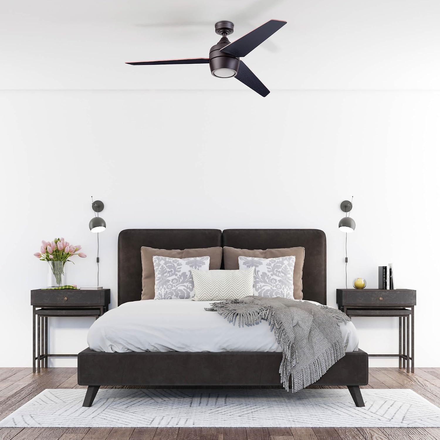 Honeywell Ceiling Fans Eamon Modern 52 Inch Ceiling Fan with Light, LED Fan with Remote Control, Indoor Fan, 3 Contemporary Blades with Maple and Black Wood Finish Options, Bronze (51922-01)