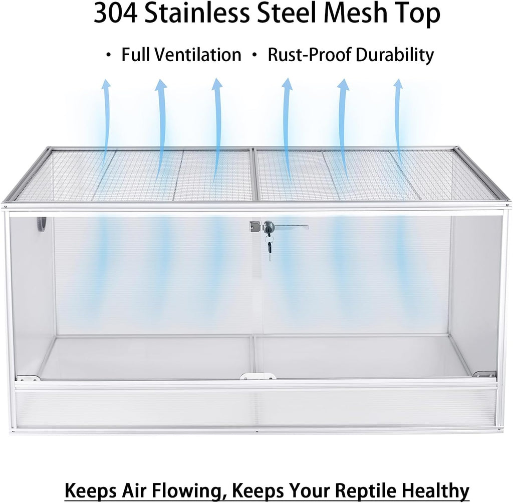 120 Gallon Bearded Dragon Tank, 48 x 24 x 24 Reptile Enclosure with Lockable Sliding Glass Doors and Top Screen Ventilation for Easy Maintenance