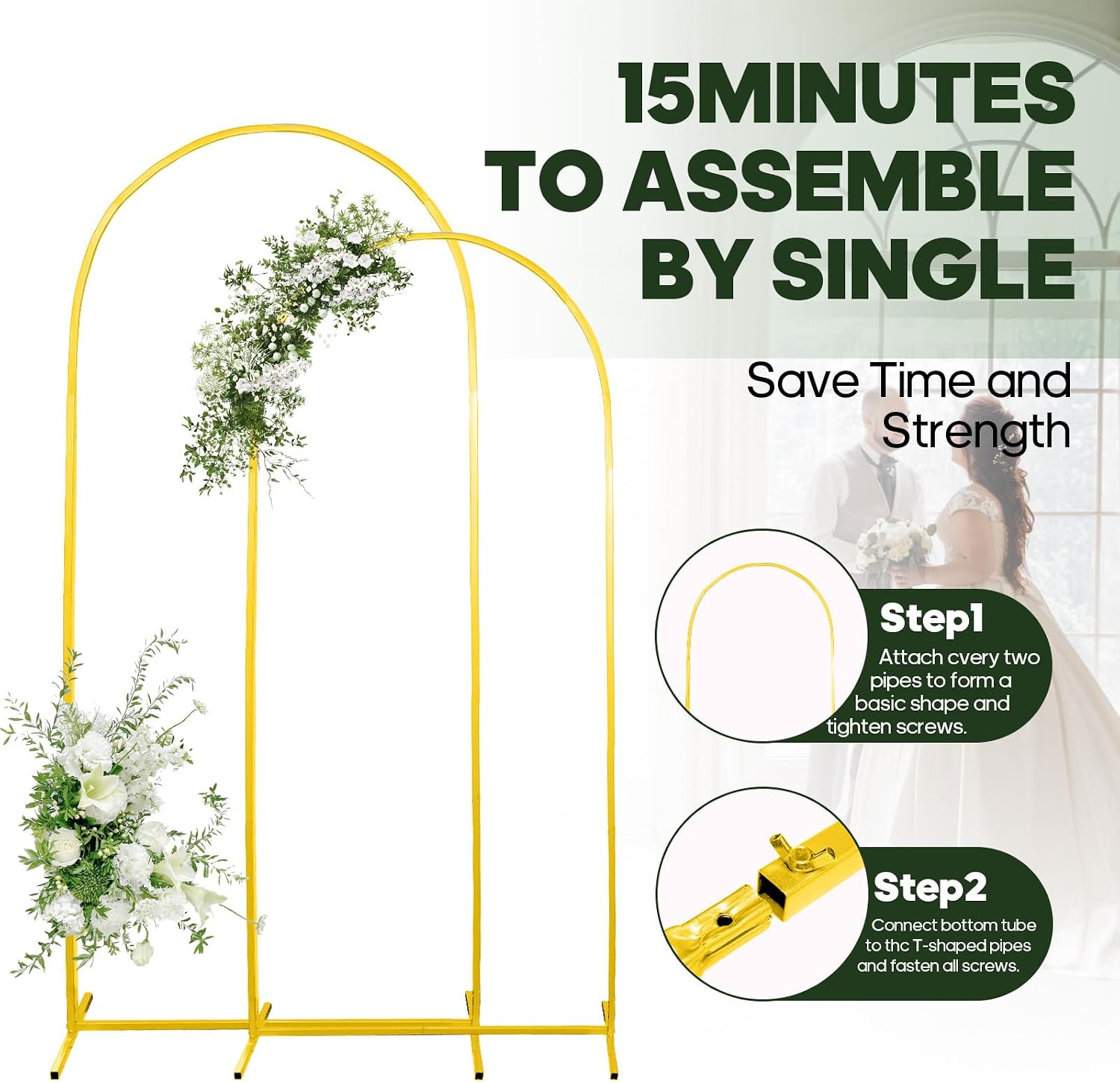 Metal Arch Backdrop Stand Set of 2 (7.2FT, 6.6FT) Wedding Arch Backdrop Stand,Gold Balloon Arch Stand for Wedding, Birthday Party, Baby Showers, Anniversaries, Graduation Decorations.