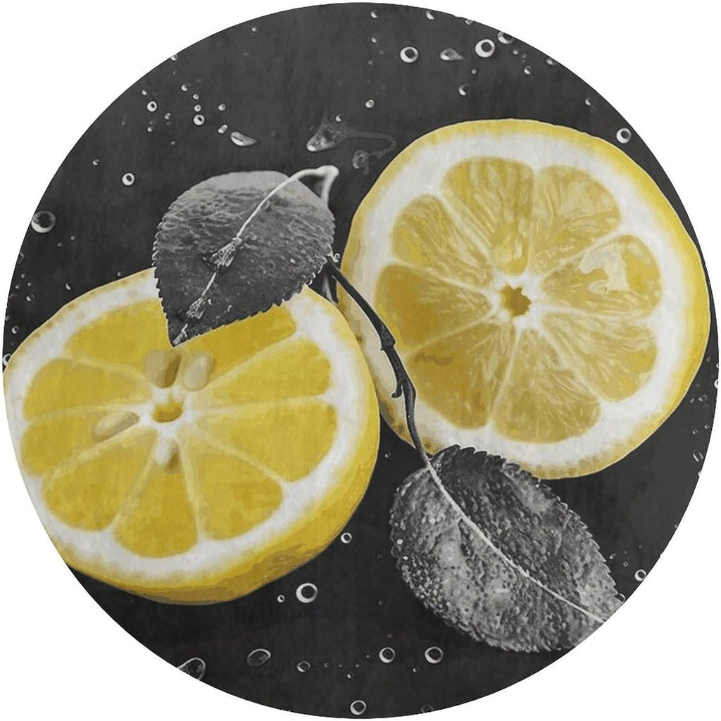 Lemon with on Black and White Coral Velvet Round Floor Mat Non-Slip Bath Rug Floor Covering for Bathroom Vanity Guest Suite & Vacation Home