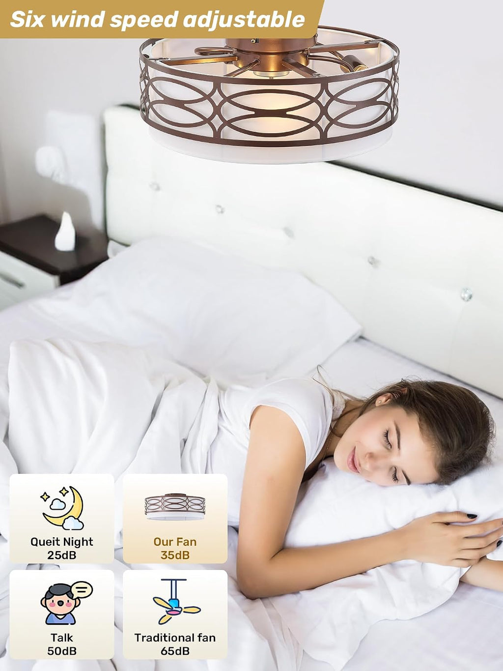 20' Brown Flush Mount Ceiling Fan with Light, Caged Boho Ceiling Fan with Lights Remote Control with 6 Speeds for Bedroom, Living Room, Nursery