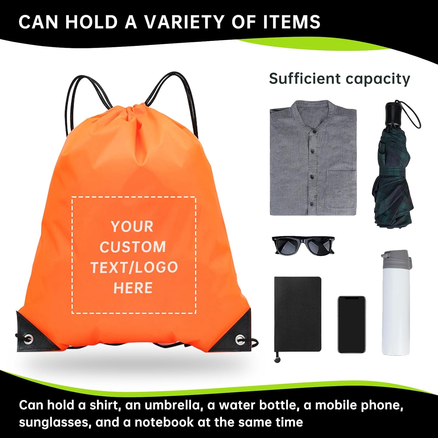 JEOHLORY pack of 100 Custom Bags With Your Logo,customized backpack,promotional items,Drawstring Backpacks,Great for Everyday Use (Custom Orange)