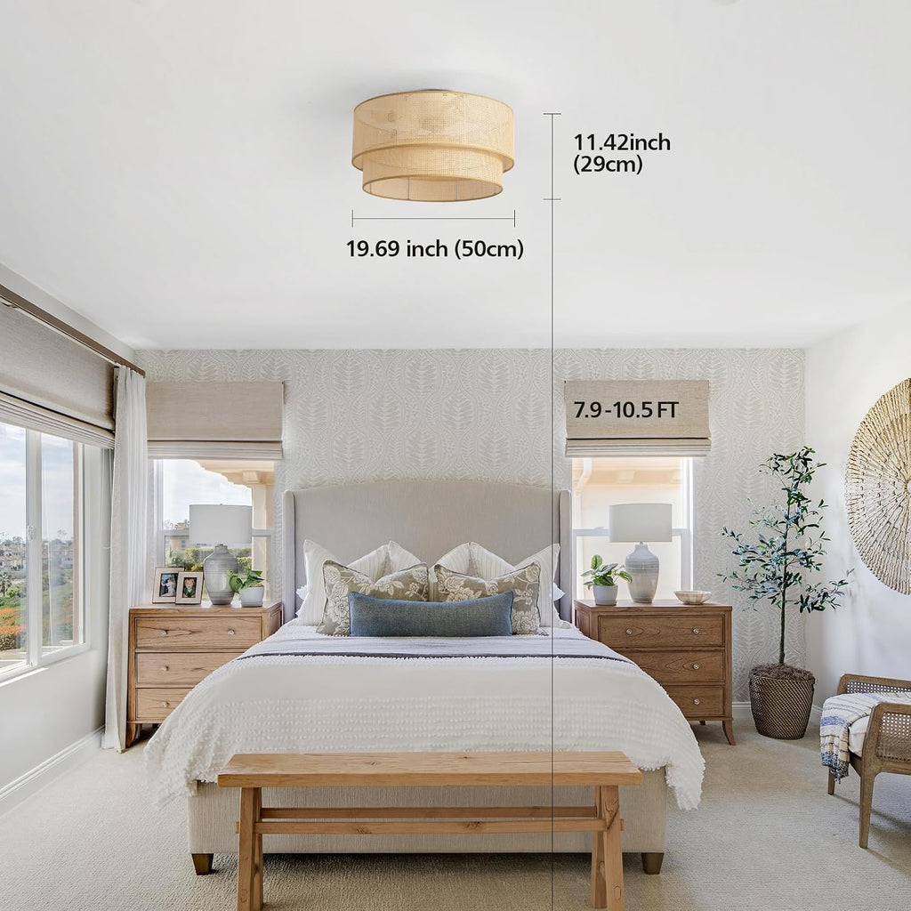 ainqiant 20 Inch Boho Caged Ceiling Fans with Lights Flush Mount, Rattan Ceiling Fan with Light Remote Control with Reversible 6 Speeds for Bedroom, Nursery, Living Room, E26, Base, Indoor