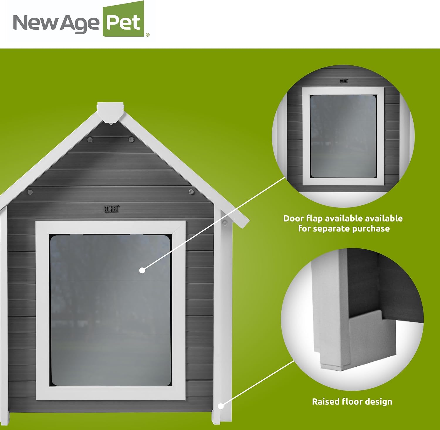 New Age Pet ECOFLEX Bunk Style Dog House for Large Dogs Weather Resistant, Non Toxic, Easy Assembly in Grey