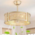 20' Boho Ceiling Fans with Lights, Rattan Fandelier Ceiling Fan with Light Remote Control with Caged 6 Speeds for Bedroom, Nursery, Living Room (Gold)