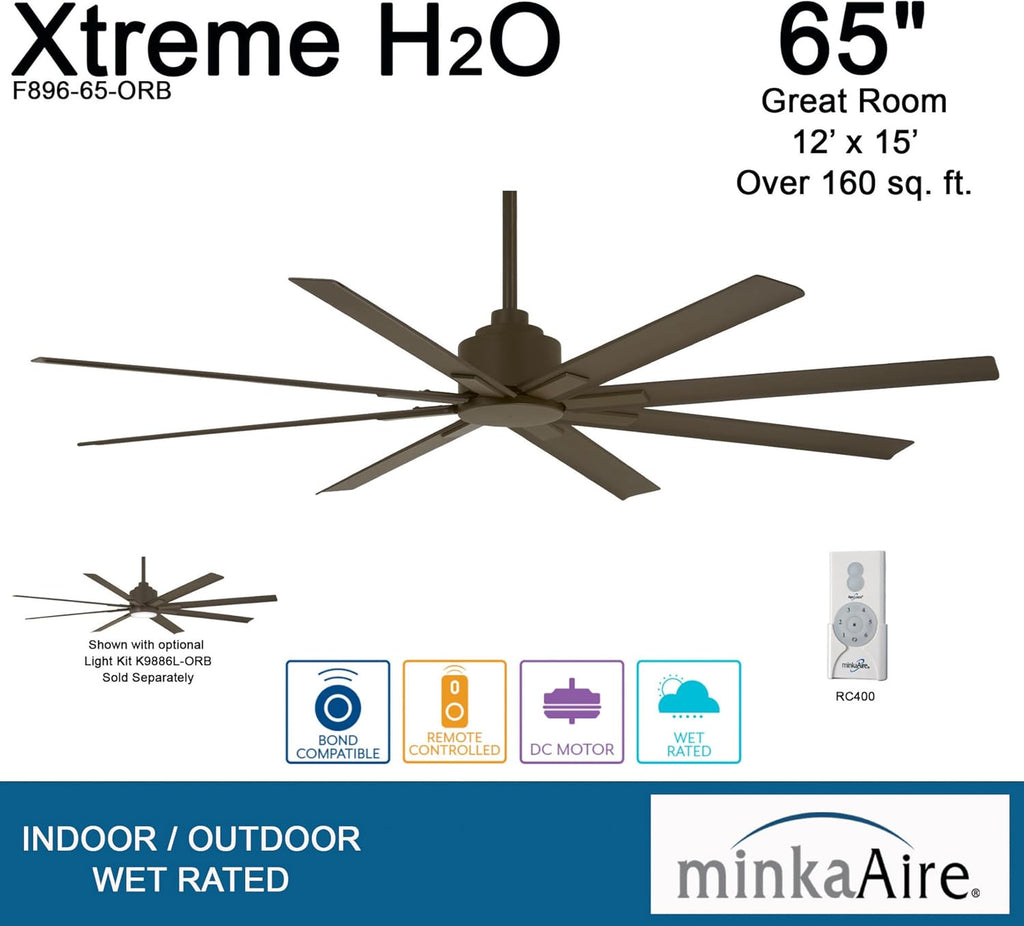 Minka-Aire F896-65-ORB Xtreme H2O 65 Inch Outdoor Ceiling Fan with DC Motor in Oil Rubbed Bronze Finish