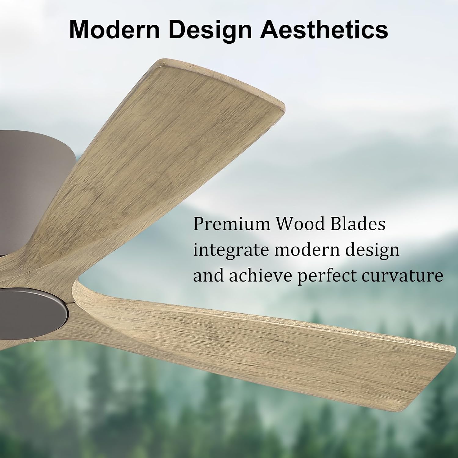 WINGBO 48 Inch Ceiling Fan Without Light, Solid Wood Flush Mount Ceiling Fan with Remote Control, Reversible Quiet DC Motor, 4 Blades,6-Speed, for Bedroom & Living Room, Graphite Finish +Gray Blade