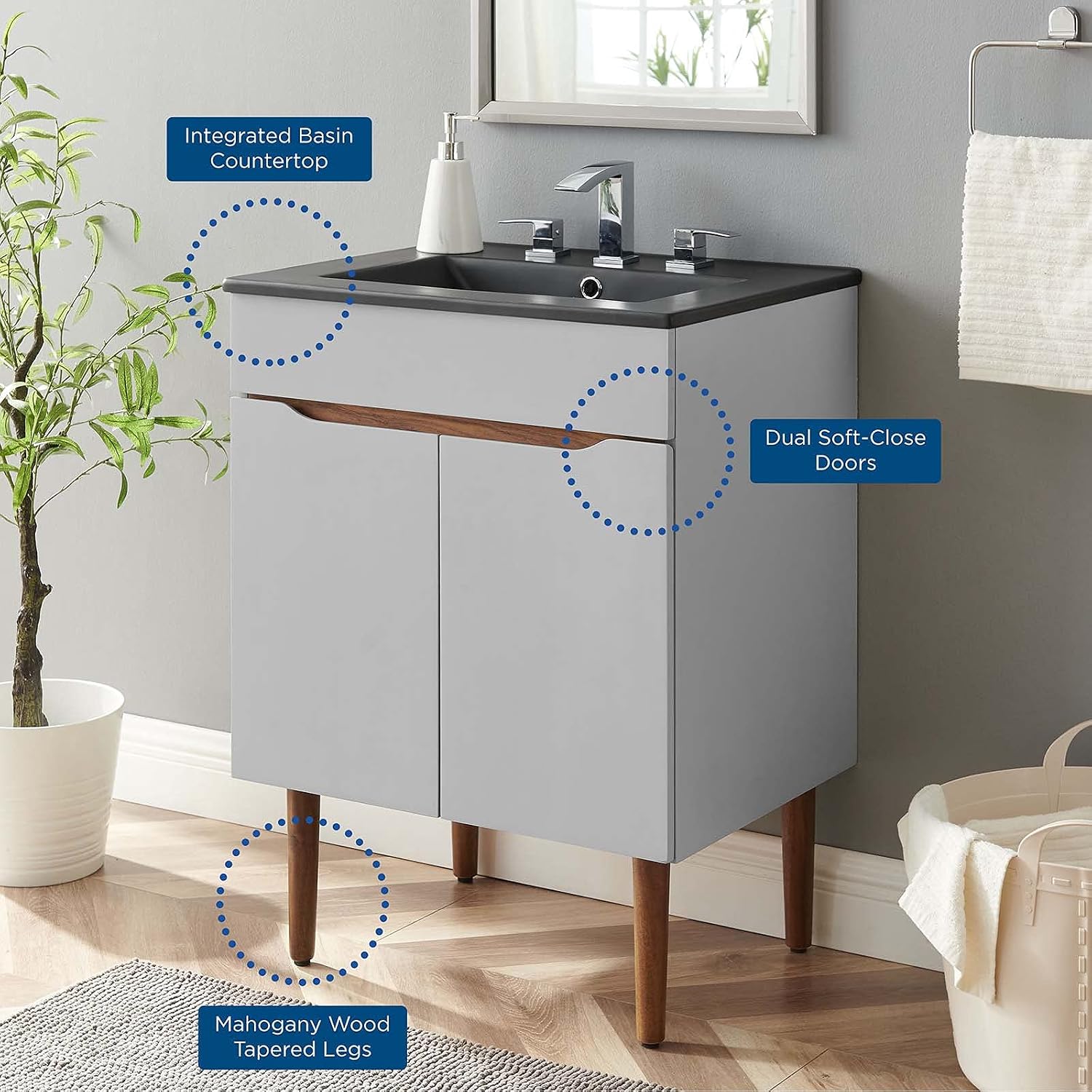 Sink Vanity Cabinet, Wood, Grey Gray Black, Modern Contemporary, Hotel Bedroom Bathroom Master Suite