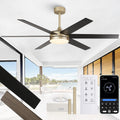 60 Inch Modern Ceiling Fan, Gold Ceiling Fan with Lights and Remote App Control, 6 Reversible Blades, Dimmable, 3CCT, App Control, 6 Speeds, Quiet Large Ceiling Fan for Bedroom Living Room