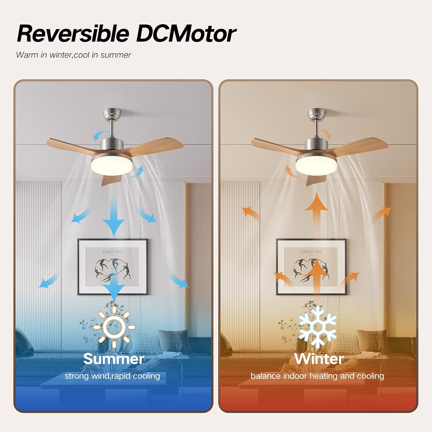 42 Inch Ceiling Fans with Lights, 3 Blades Modern Ceiling Fan with Remote Control, ABS Plastic Wood Grain Fan with Light for Patios, Outdoor, Living Room, Dining Room, Bedroom