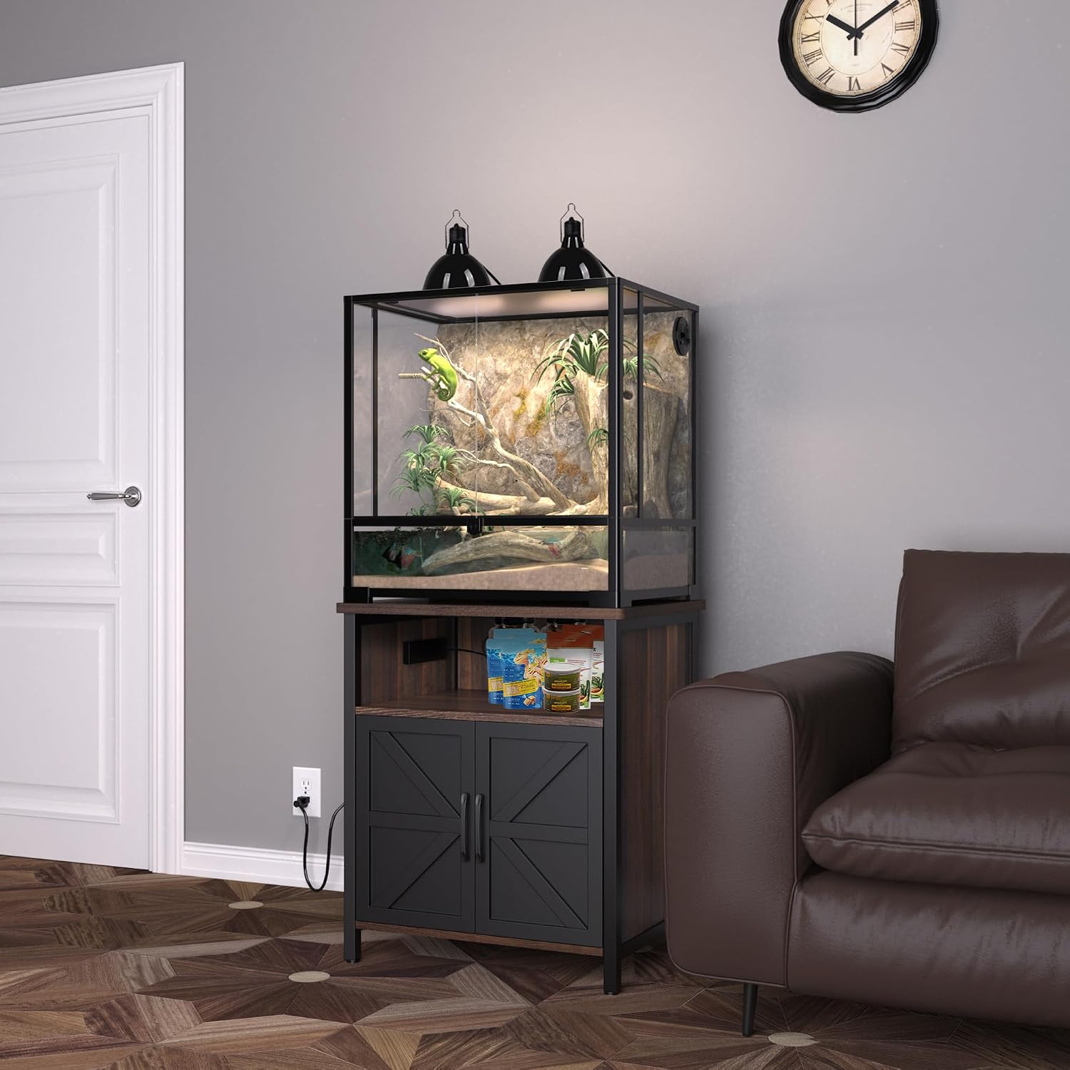 GDLF Terrarium Stand Reptile Tank Stand with Accessories Storage and Power Outlets for 24'Wx18'D Reptile Terrarium