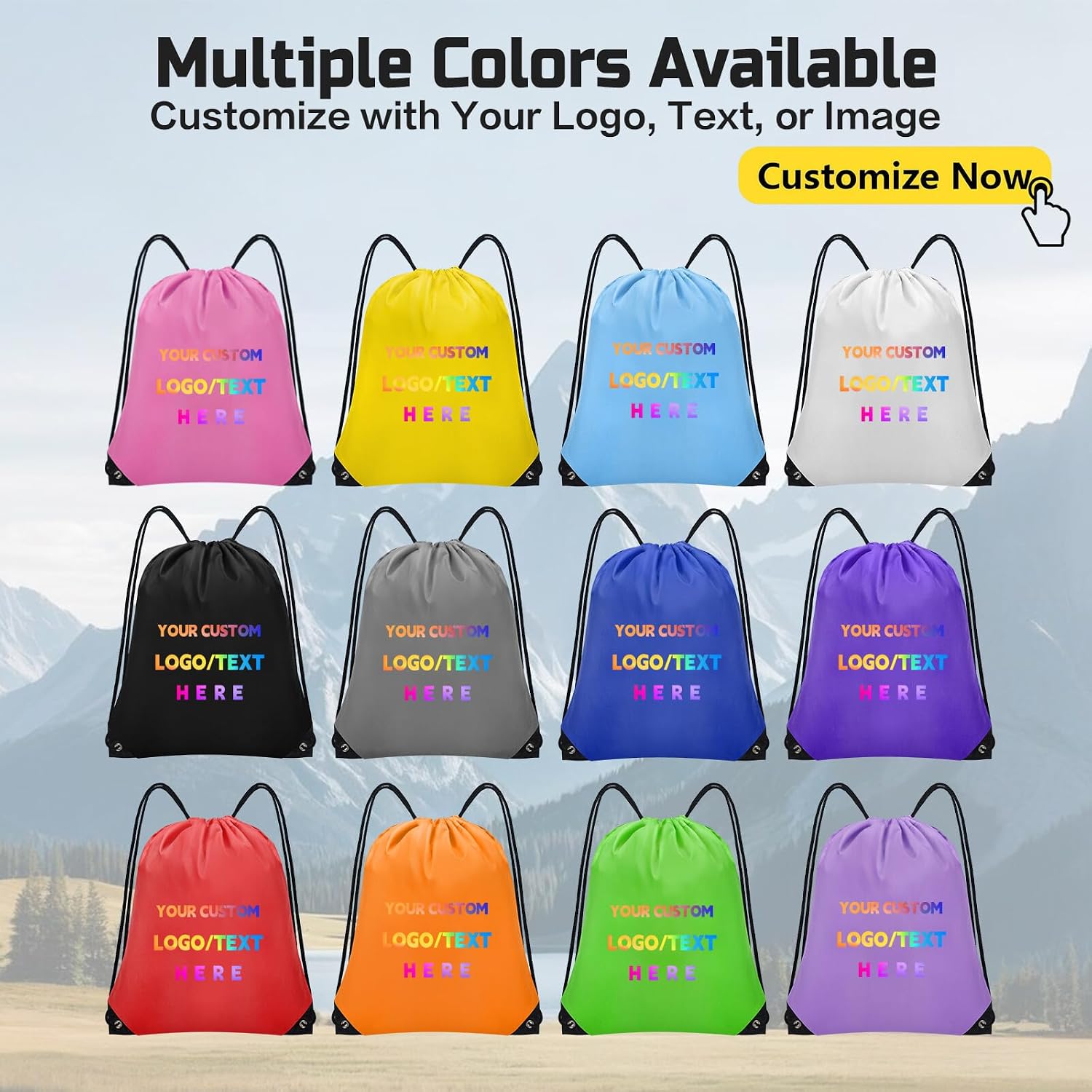 Grneric 100 Pcs Custom Drawstring Bags, Bulk Personalized Backpacks Promotional Item with Your Logo for Gym, Team Activities, Red