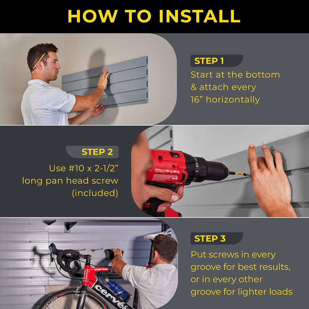 Heavy Duty 4x8 PVC Garage SlatWall Storage System (with Endcaps & Screws) - Modular Slat Wall Paneling for Garage Wall Organizer - Interlocking SlatWall Panels for Home & Commercial Use (White)
