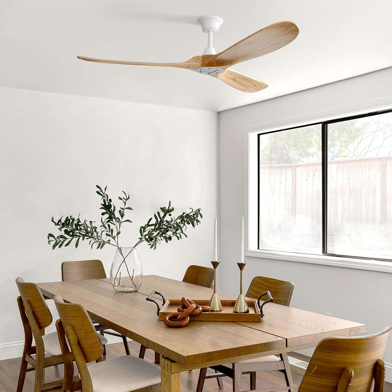Sofucor 60 Inch Ceiling Fans No Light-Outdoor Ceiling Fan with Remote Control, 3 Blade Reversible DC Motor, Modern Wood Ceiling Fan Without Light for Bedroom Indoor Patios Farmhouse, Burlywood