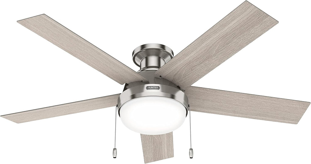 Hunter Fan 52 inch Low Profile Brushed Nickel Indoor Ceiling Fan with LED Light Kit and Pull Chain (Renewed)