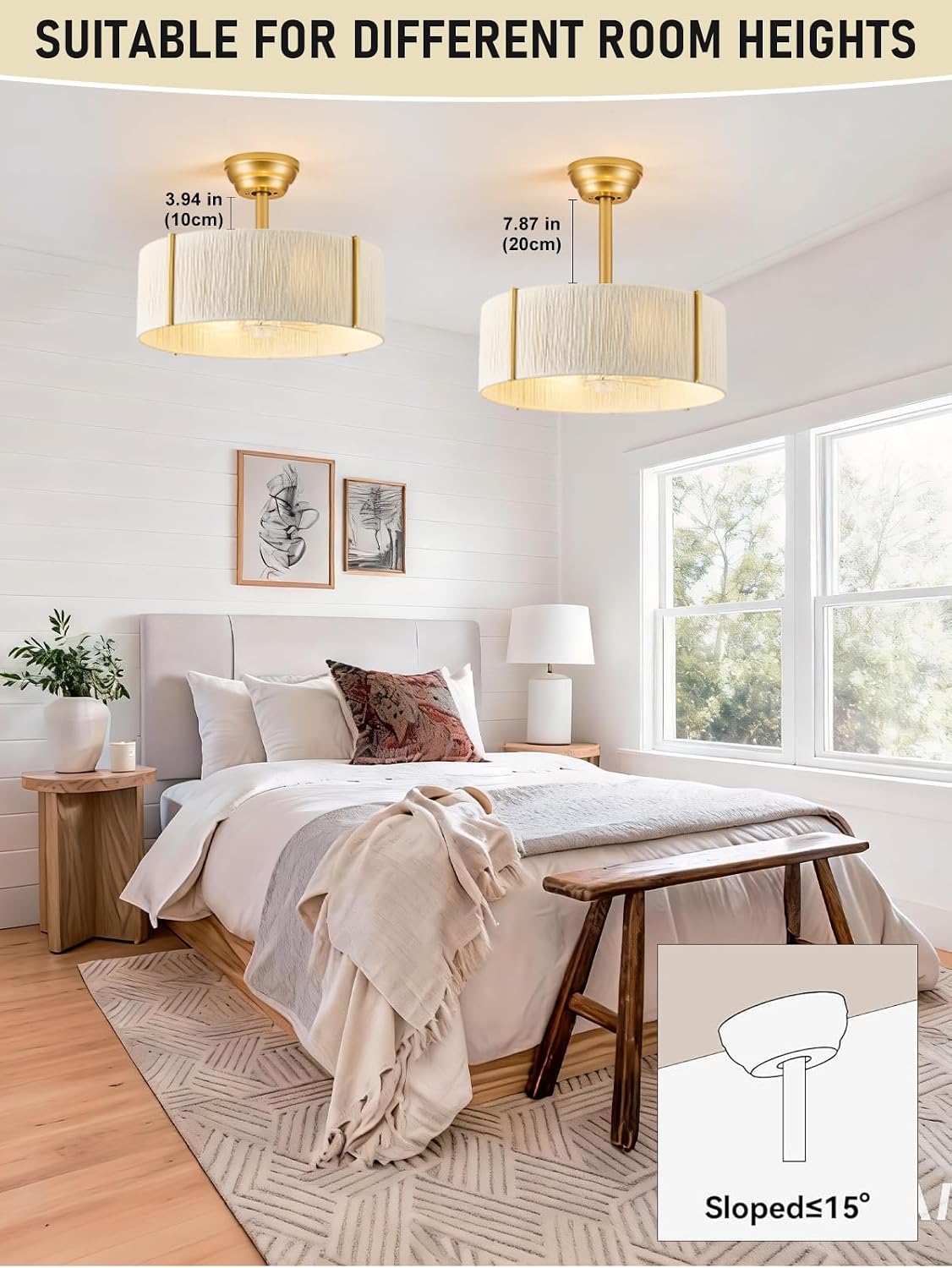 Boho Fandelier Ceiling Fan with Light, Rattan Caged Ceiling Fan with Light and Remote Control, Gold Chandelier Fan for Bedroom, Living Room,Kitchen,Foyer(20 Inch, 6 Speed, Timing,Adjustable Height)
