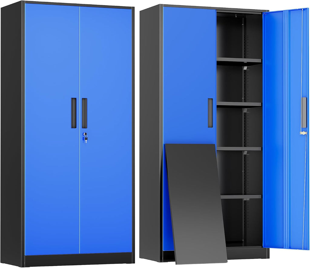 Greenvelly Metal Garage Storage Cabinet with 2 Doors and 4 Adjustable Shelves, 72' H Lockable Storage Cabinet,Tall Metal Cabinet Locking File Cabinet for Office,Home, Garage, Gym, School