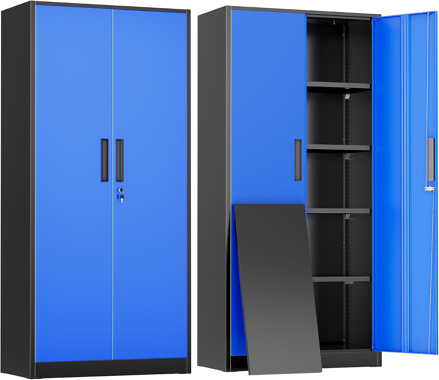 Greenvelly Metal Garage Storage Cabinet with 2 Doors and 4 Adjustable Shelves, 72' H Lockable Storage Cabinet,Tall Metal Cabinet Locking File Cabinet for Office,Home, Garage, Gym, School