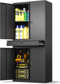 Metal Storage Cabinet with Drawer, Garage Storage Cabinet with Locking Doors and Adjustable Shelves,Tool Steel Cabinet for Garage, Home Office,Warehouse (Black)