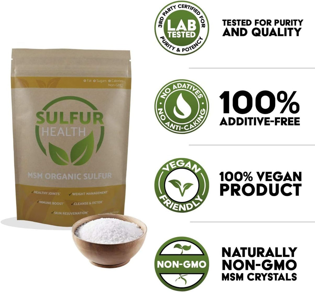 MSM Organic Sulfur - 99.9% Pure MSM Supplement - Lab-Tested & Certified (5 Pound)