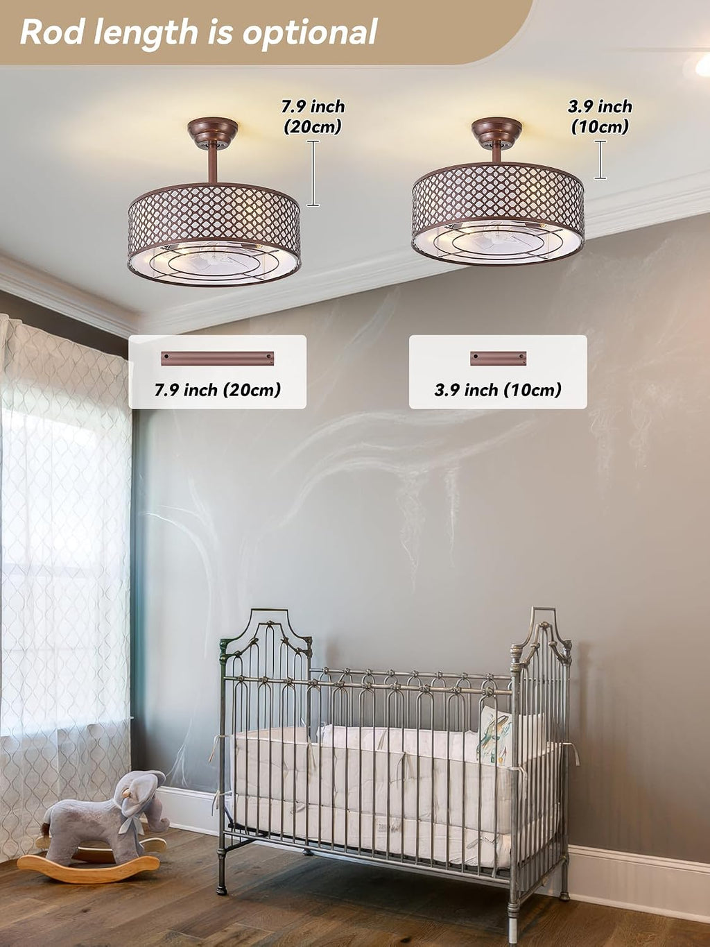 Brown Fandelier Ceiling Fan with Light, 20' Caged Boho Ceiling Fans with Lights and Remote, Mid Century with 6 Speeds for Bedroom, Living Room, Nursery