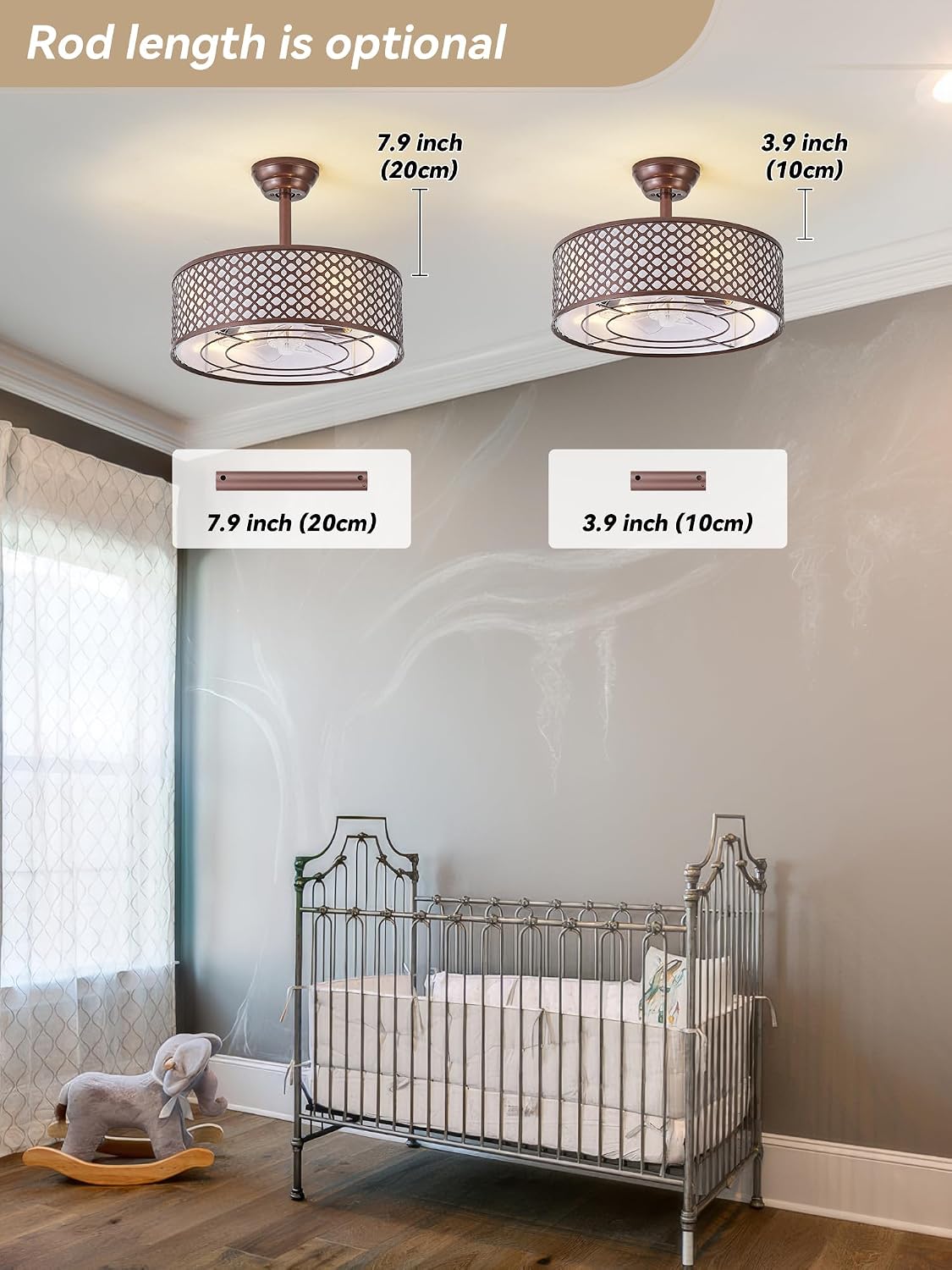 Brown Fandelier Ceiling Fan with Light, 20' Caged Boho Ceiling Fans with Lights and Remote, Mid Century with 6 Speeds for Bedroom, Living Room, Nursery