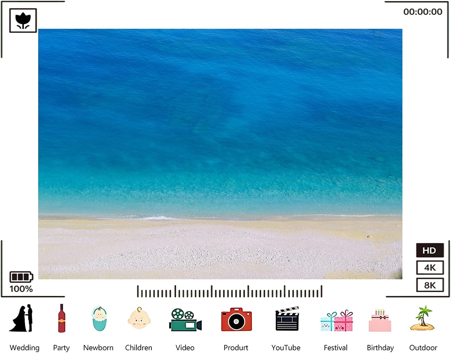 Trykid 20x10ft Turquoise Ocean Pebble Beach Backdrop Crystal Clear Water Pristine Coastal Landscape Photography Background Tropical Vacation Tapestry Party Decoration Photo Studio Prop Fabric