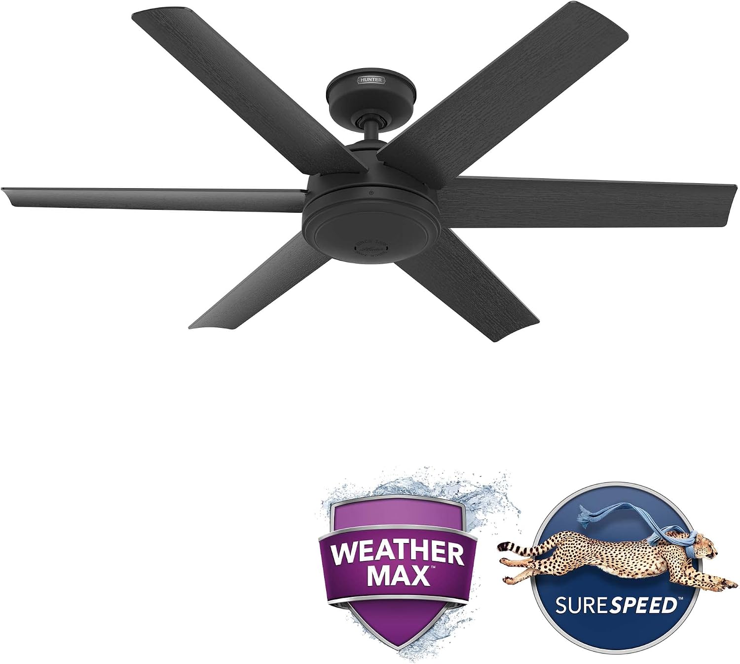 Hunter 52 inch Jetty Matte Black Wet Rated Ceiling Fan and Wall Control