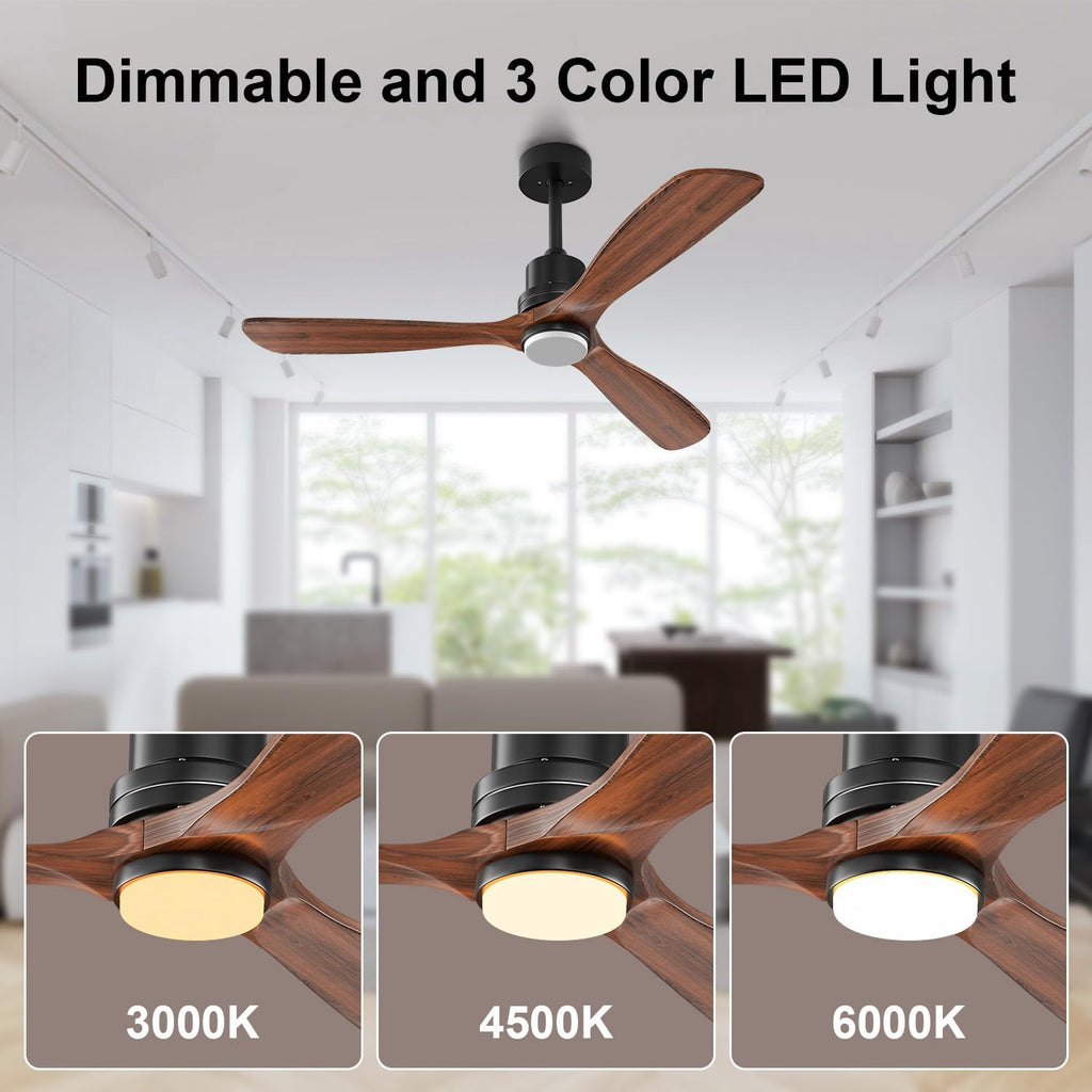 Obabala Ceiling Fans with Lights 52IN Outdoor Ceiling Fan with Remote Control Wood Modern Ceiling Fans with Light for Patios Noiseless Reversible DC Motor