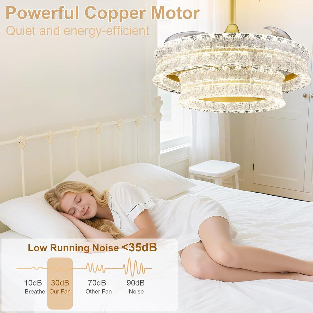 Depuley Crystal Ceiling Fans with Lights: 24' Gold Cagd Fan with Remote Control - Fandelier Fan Light for Girl's Bedroom Living Room Nursery