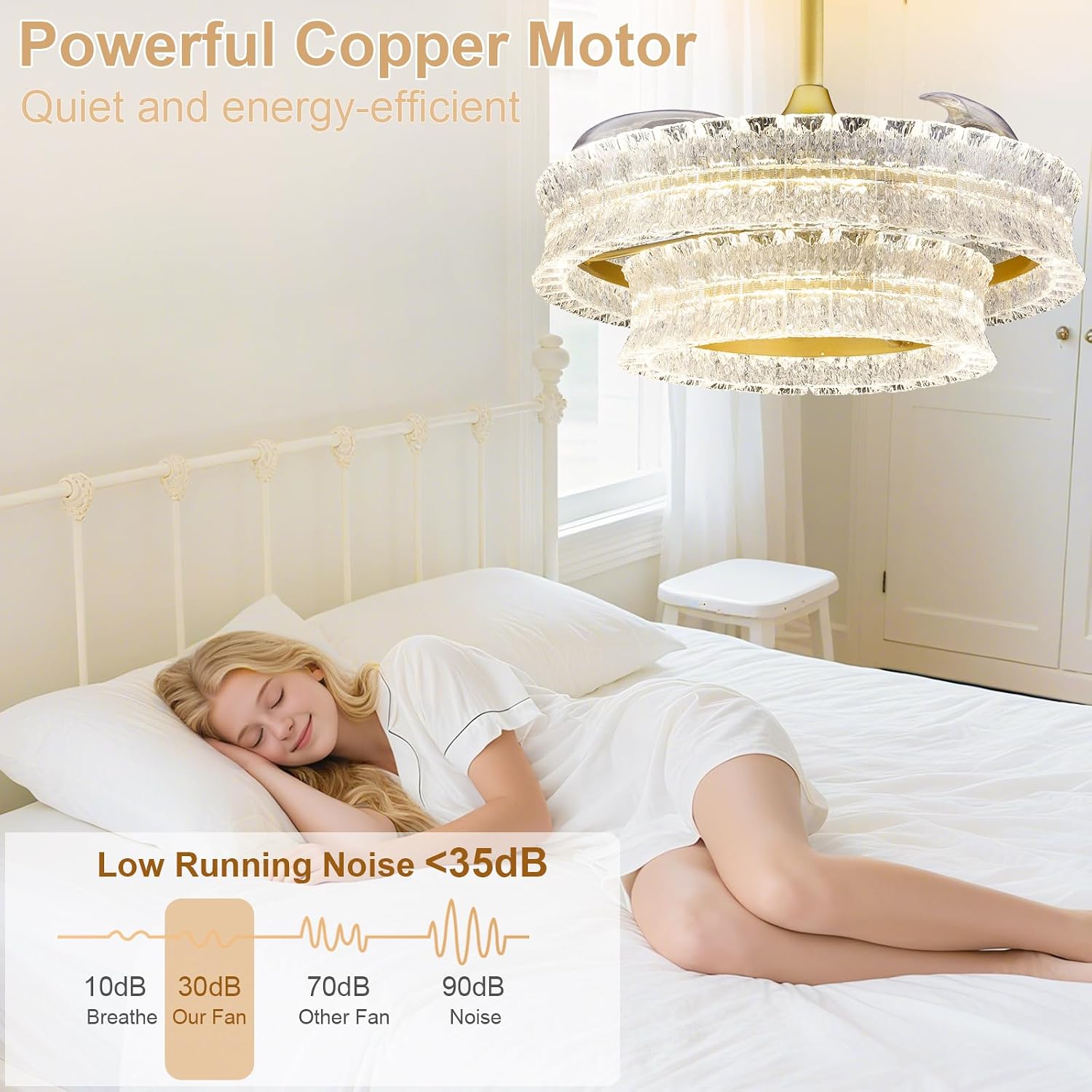Depuley Crystal Ceiling Fans with Lights: 24' Gold Cagd Fan with Remote Control - Fandelier Fan Light for Girl's Bedroom Living Room Nursery