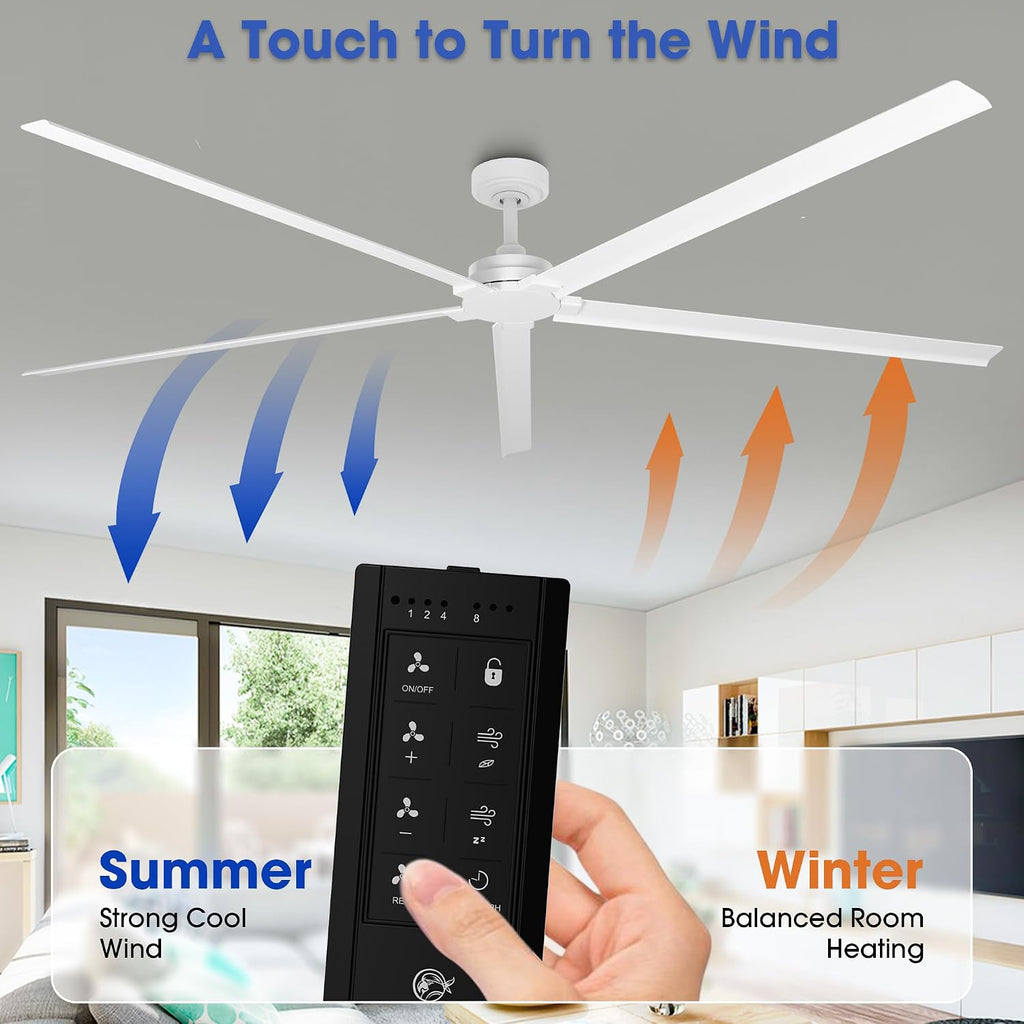 Waterproof Outdoor Ceiling Fans, 84 Inch Modern Ceiling Fan No Light, Industrial DC Motor Ceiling Fans without Lights 6-Speed Outdoor Patio Fan for Porch Gazebo, Reversible Aluminum Blades, Timer