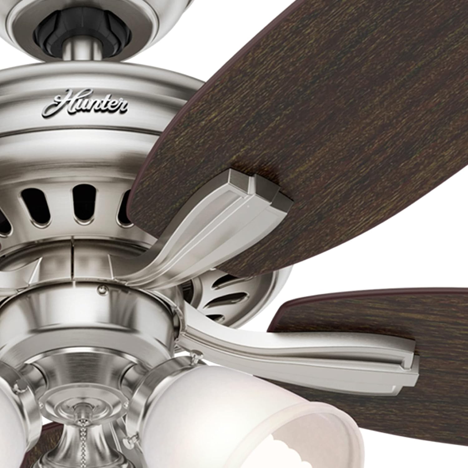 Hunter 52 inch Indoor Ceiling Fan with LED Lights - Ceiling Fan with Pull Chain, For Bedroom or Living Room, Standard Mount, No Remote, 5 Blades, Includes Bulbs - Newsome 53318, Brushed Nickel
