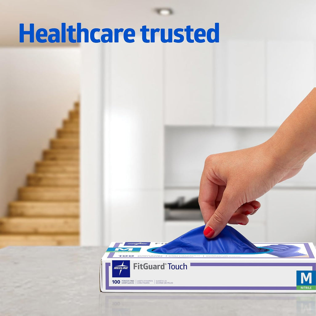 FITGUARD Medline Touch Nitrile Exam Gloves,Medium,Powder Free,Disposable,Not Made with Natural Rubber Latex,Excellent Sense of Touch for Medical Tasks,Durable for Household Chores,(Pack of 1000)