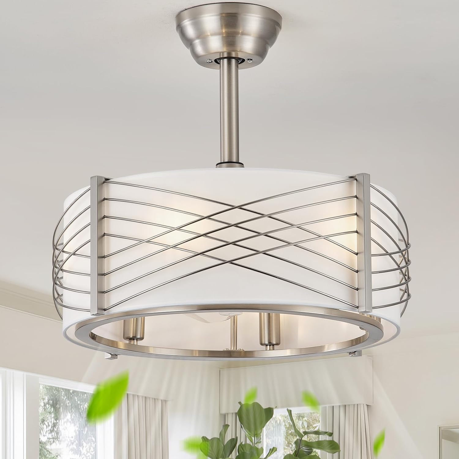 20' Fandelier Ceiling Fans with Lights, Silver Caged Boho Ceiling Fan with Light Remote Control, Mid-Century Modern with 6 Speeds for Bedroom, Nursery, Living Room