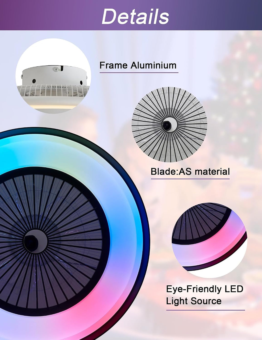 Dawn Whisper 24' Low Profile Ceiling Fans with Lights Quiet DC Motor 6 Speeds Timer Flush Mount Enlosed LED Modern Smart RGB Ceiling Fans with Alexa/Tuya APP Remote Control for Kids Bedroom Black
