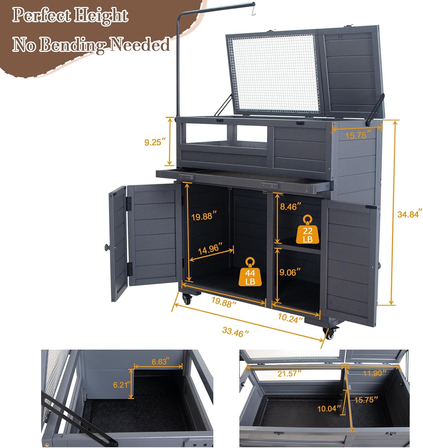 Agitree Premium Reptile Habitat Enclosure, Dark Gray | For Tortoises and Lizards, Adjustable Lighting, 360° Wheels, Easy-Clean Design, Secure Ventilation