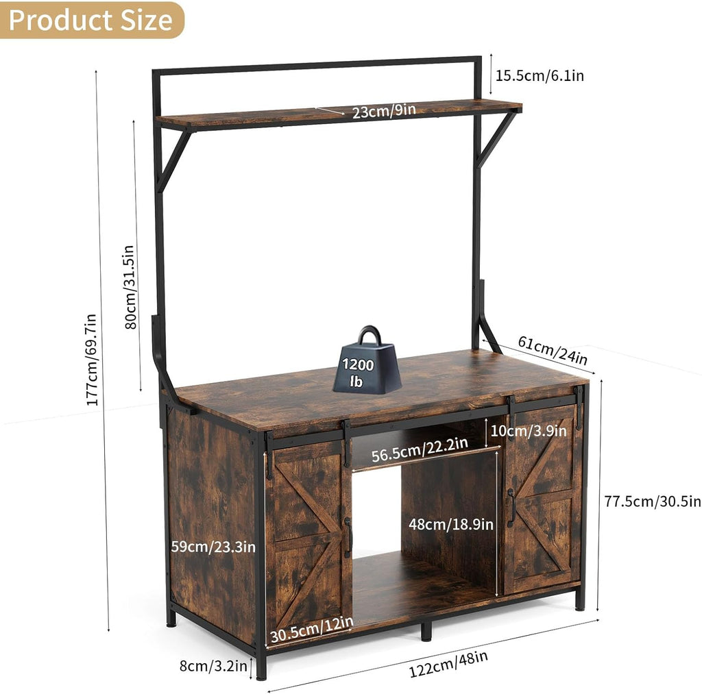 VOWNER Farmhouse Reptile Tank Stand with Power Outlet, 48' X 24' Tabletop Fits up 120 Gallon Bearded Dragon Tank, Heavy Duty Aquarium Stand with Storage Cabinet, Reptile Turtle Terrarium Stand Brown