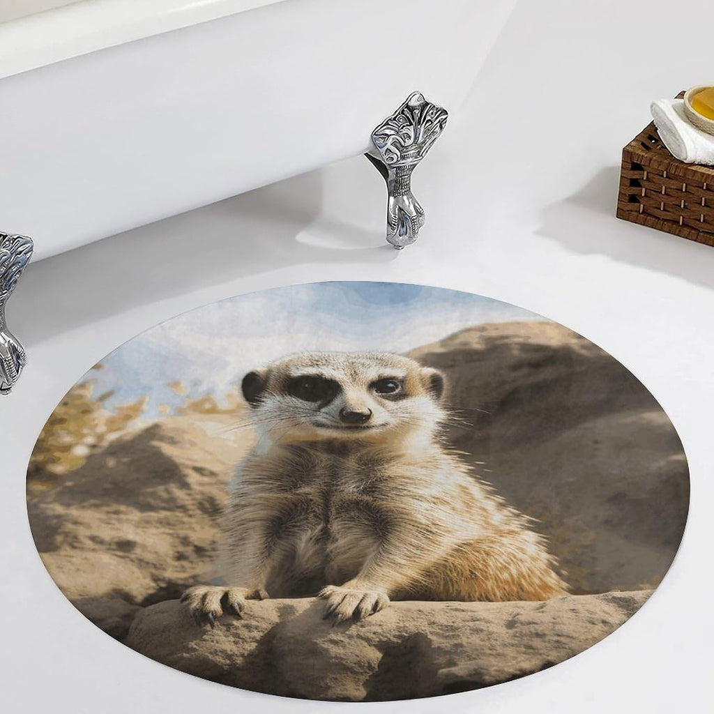 Meerkat Animal Coral Velvet Round Floor Mat Non-Slip Bath Rug Floor Covering for Bathroom Vanity Guest Suite & Vacation Home