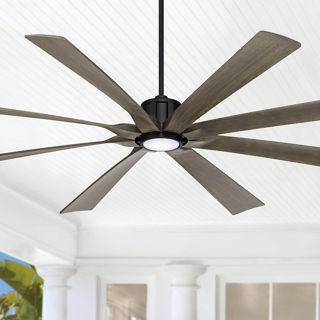Possini Euro Design 80' Defender Modern Industrial Outdoor Ceiling Fan with Dimmable LED Light Remote Control Matte Black Damp Rated for Patio Exterior House Home Porch Gazebo Garage Barn