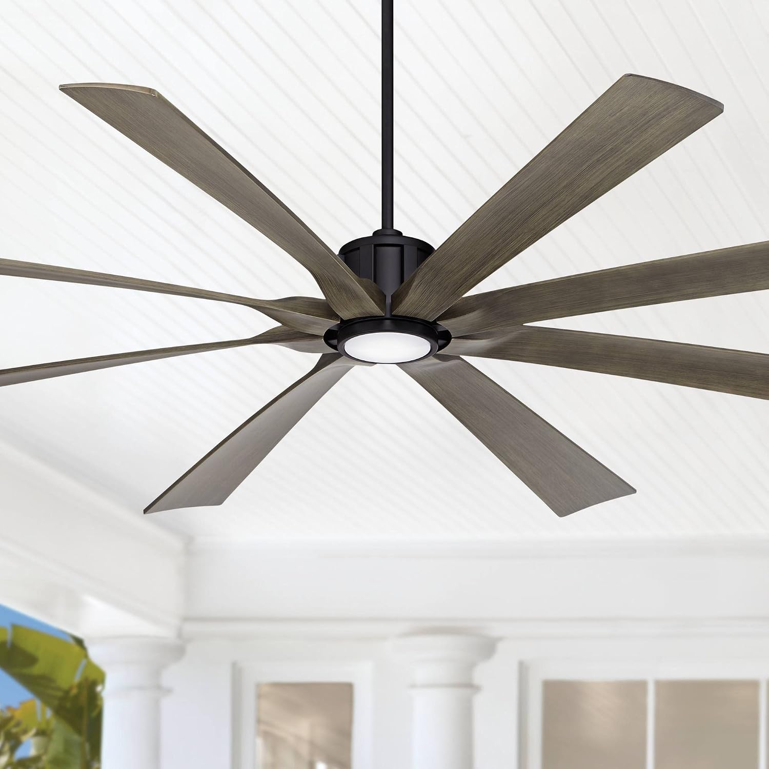 Possini Euro Design 80' Defender Modern Industrial Outdoor Ceiling Fan with Dimmable LED Light Remote Control Matte Black Damp Rated for Patio Exterior House Home Porch Gazebo Garage Barn