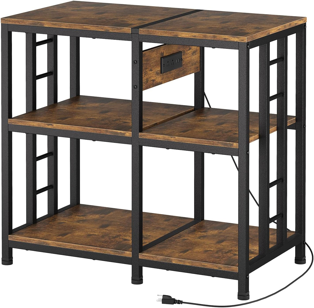 20-29 Gallon Fish Tank Stand with Power Strip, 3-Tier Metal Aquarium Stand, 31.5' L x 16.5' W for 20 Gallon Long Aquarium, 400 lbs Capacity, Retro Brown