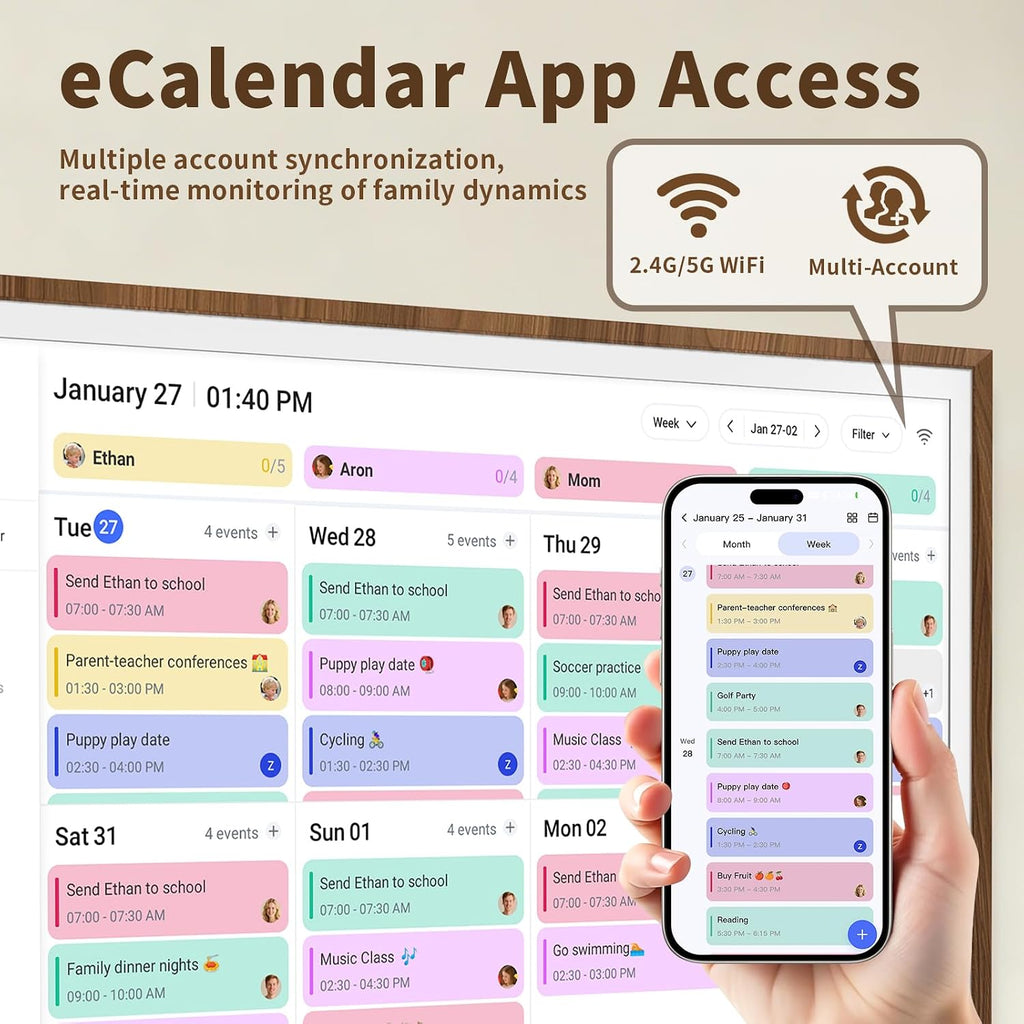 32 Inch Digital Calendar Chore Chart with Touchscreen - Full HD Interactive Display, Wall & Desk Mountable Family Planner, to-Do List & Meal Planner, Digital Picture Frame Gifts for Women Mom