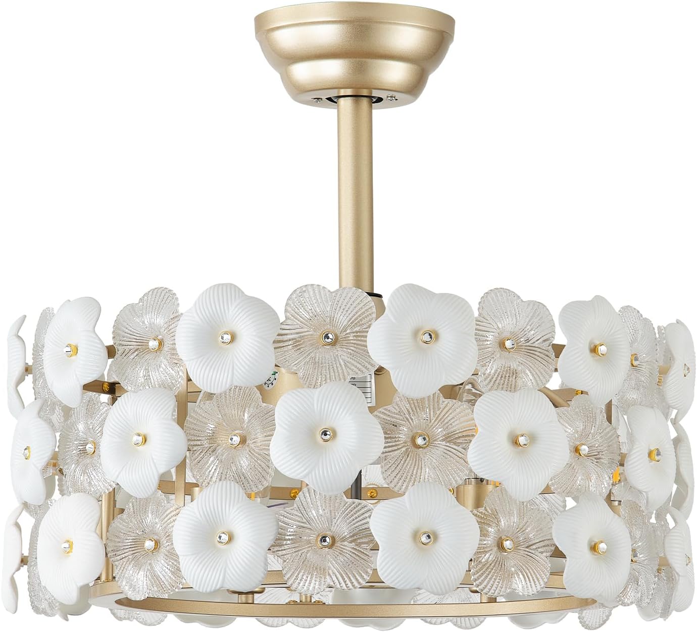 20' Gold Flower Crystal Fandelier Ceiling Fan with Light, Gold Crystal Chandelier Ceiling Fans Remote Control, Caged 6 Speeds for Bedroom, Living Room, Nursery