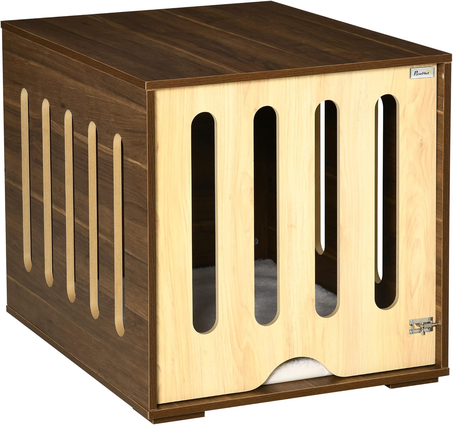 PawHut Furniture Style Dog Crate End Table with Removable Door Panel, Dog Crate Bed with Foam Cushion, Safety Lock, Indoor Use, for Small & Medium Dogs, Brown