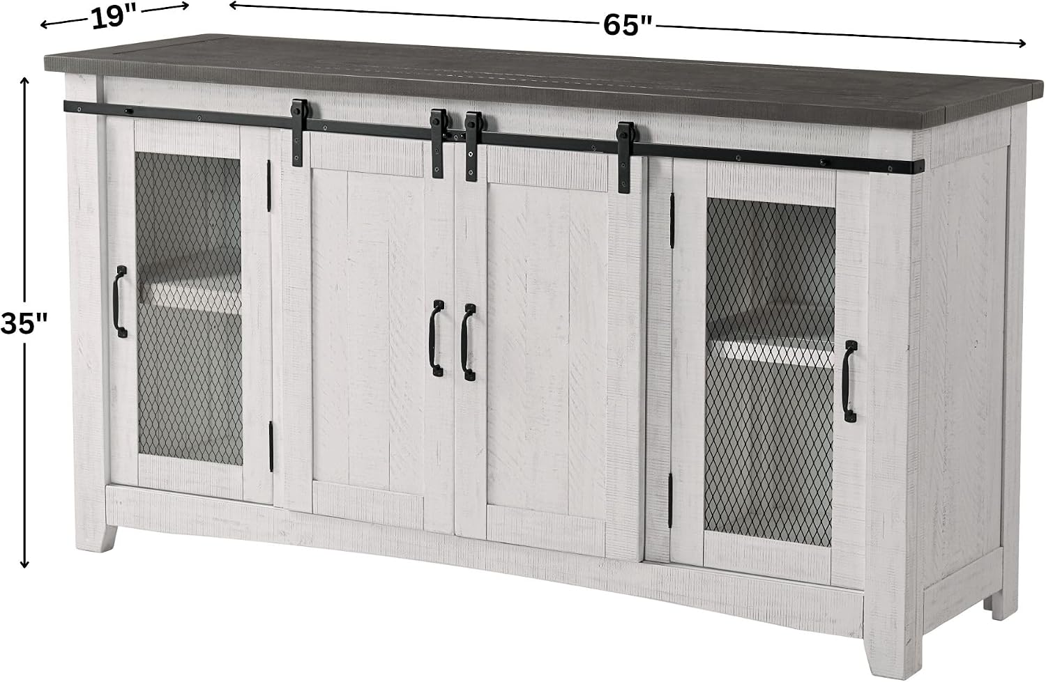Martin Svensson Home 65' Solid Pine Wood Entertainment Center with Storage. Rustic TV Stand for TVs up to 70.' Sliding Doors, Adjustable Shelves & Cable Management – White and Grey Finish