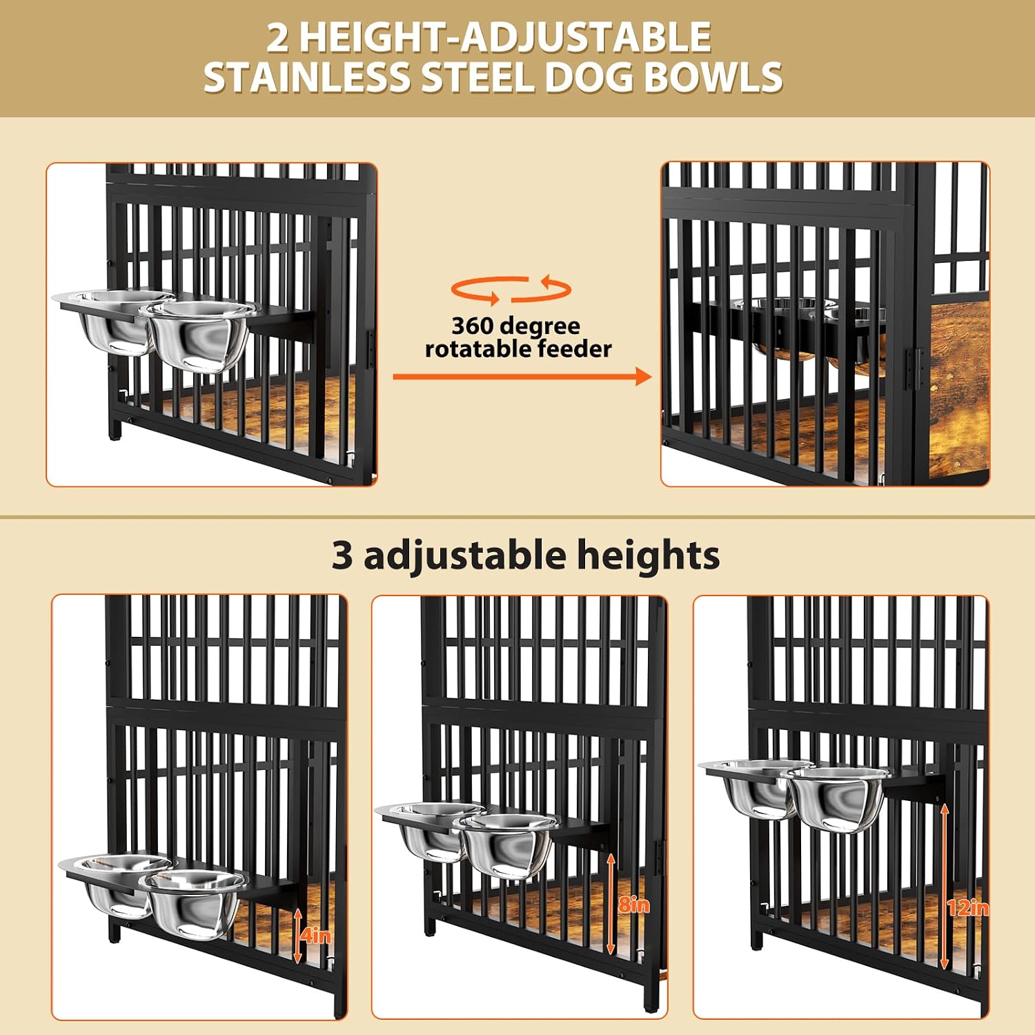 41 in Dog Crate Furniture, Medium Dog Kennel Indoor with Adjustable Bowls, Wooden Dog Cage Table Decorative for Small, Medium, Dog, Brown 41' L X 24' W X 36' H
